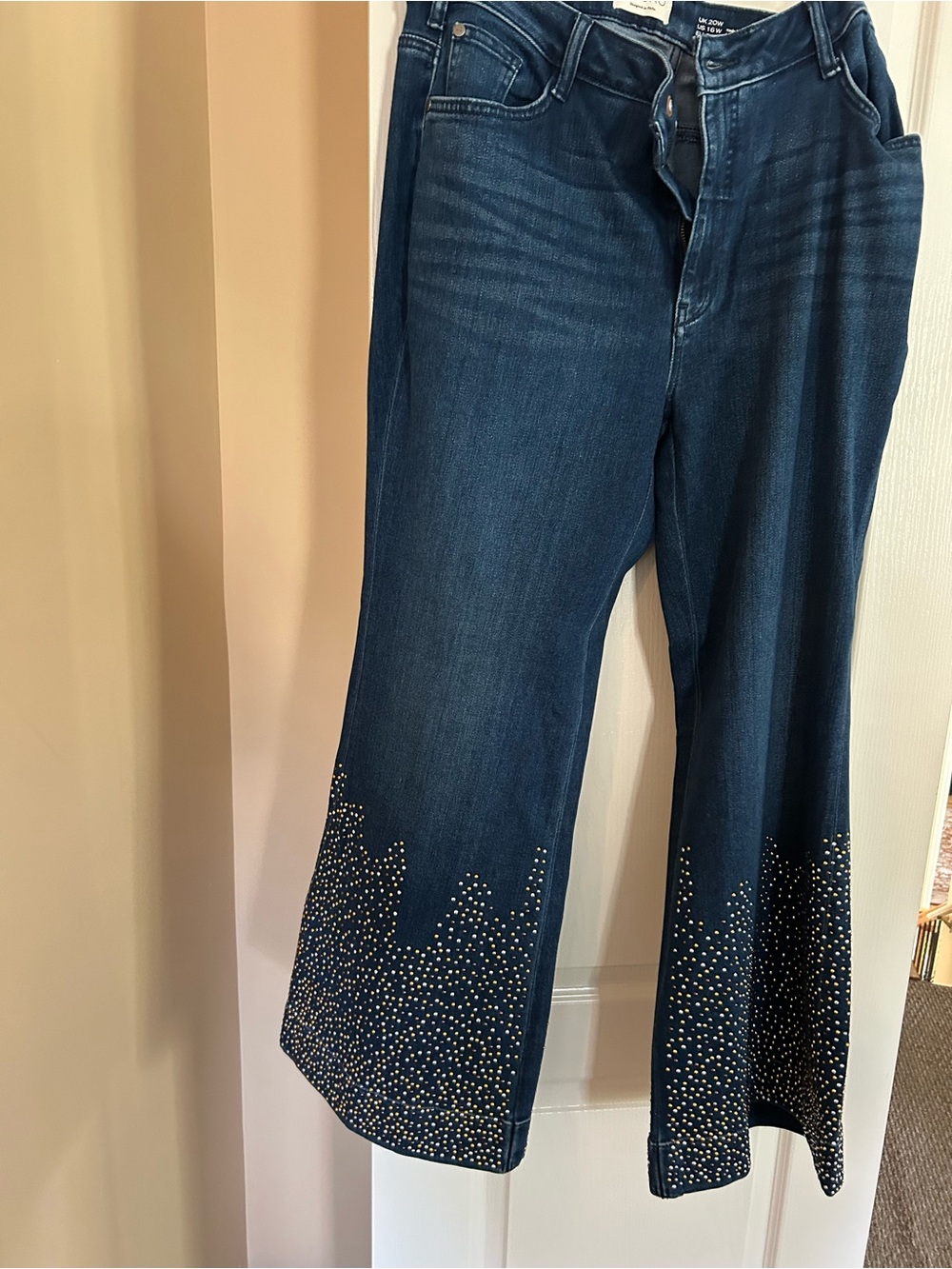 Pilcro Dark Blue Wide-Leg Embellished Jeans